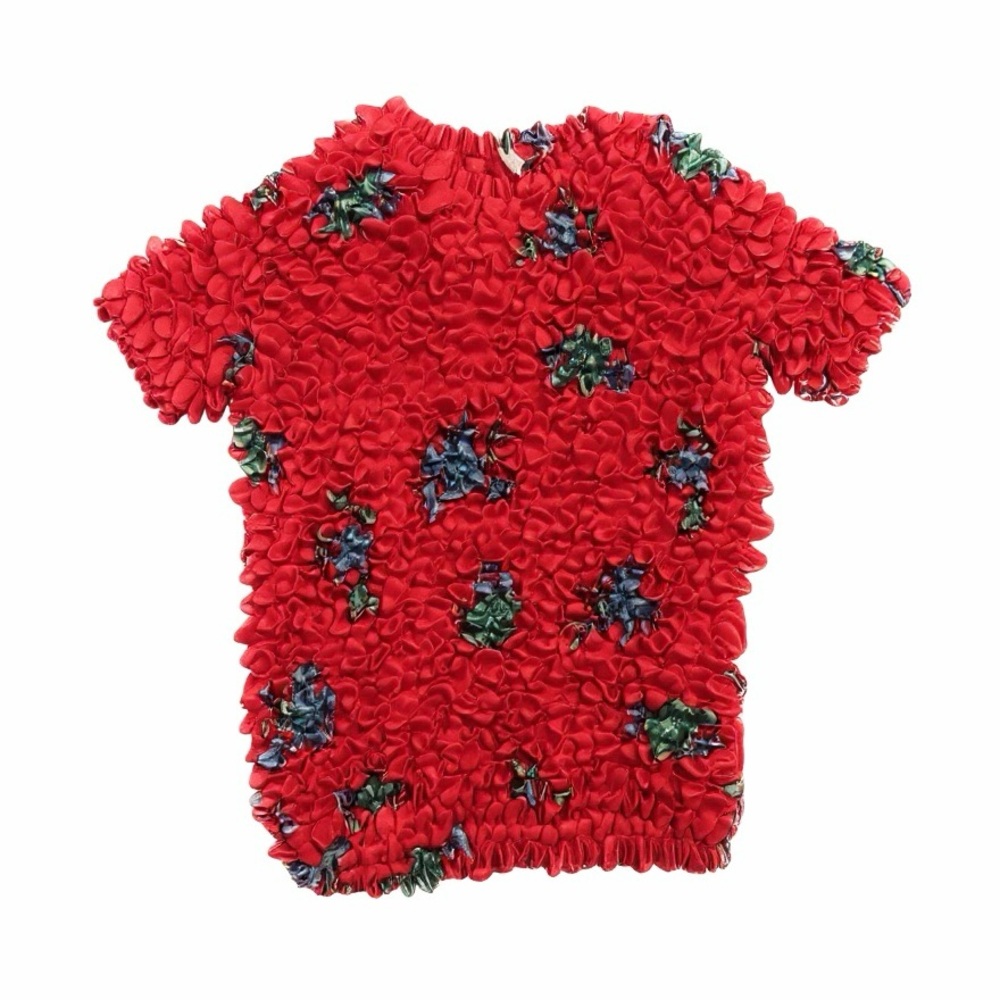 Y2K vantage red popcorn stretch shirt floral pattern